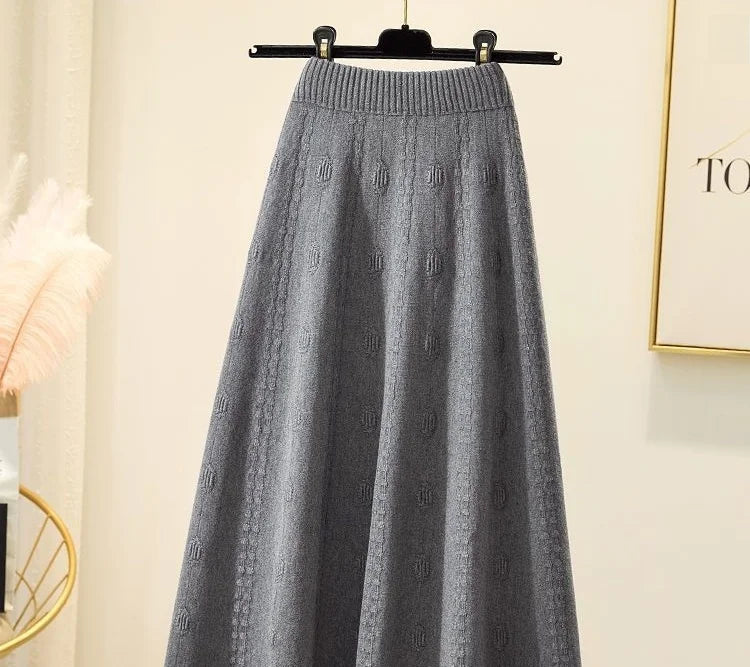 High Waist Knitted Midi Skirt – Women’s Sweater Matching Large Flounce A-Line Umbrella Skirt | Spring, Autumn & Winter