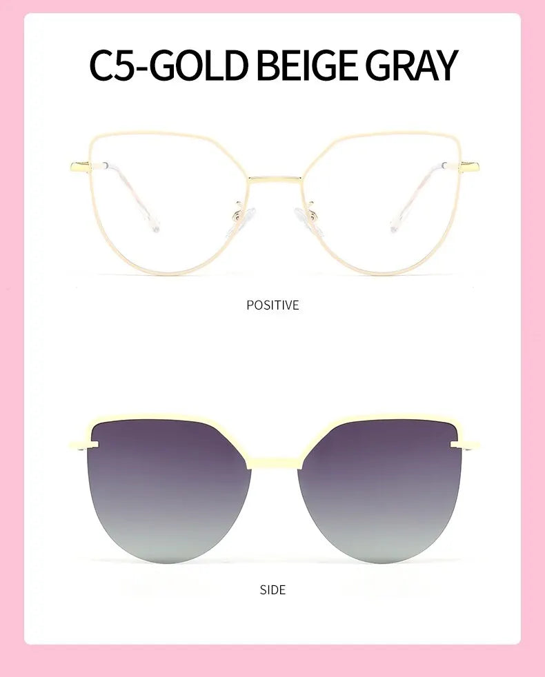 Cat Eye Flip-On Sunglasses for Women – Anti Blue Light Eyeglass Frames with Polarized Magnetic Clip | Ladies Fashion Computer Eyeglasses 7002