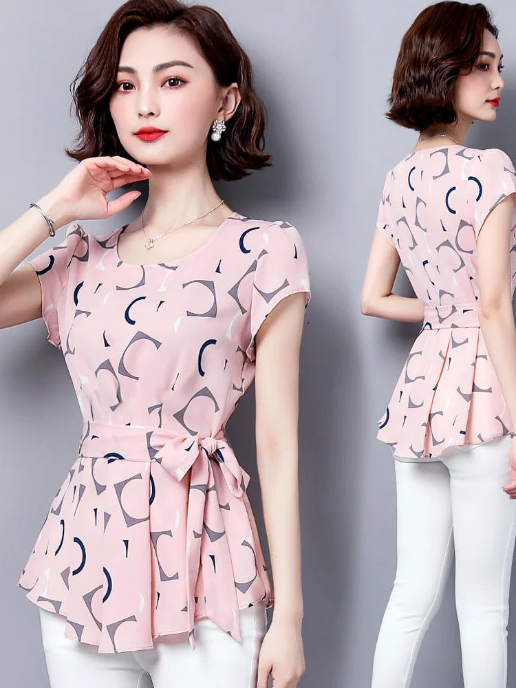 Women’s Polka Dot Chiffon Shirt 🌸 Summer Short Sleeve Fitted Top ✨