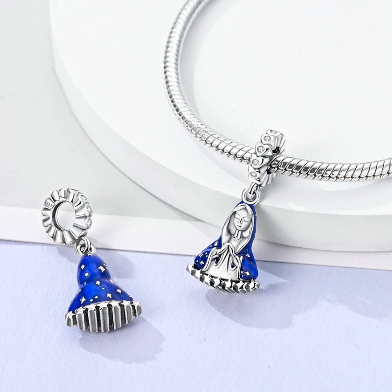 Blue 925 Sterling Silver Rotating Evil Eye Palm Moon Starry Sky Charms | Fit Original Bracelet Pendant Women Jewelry