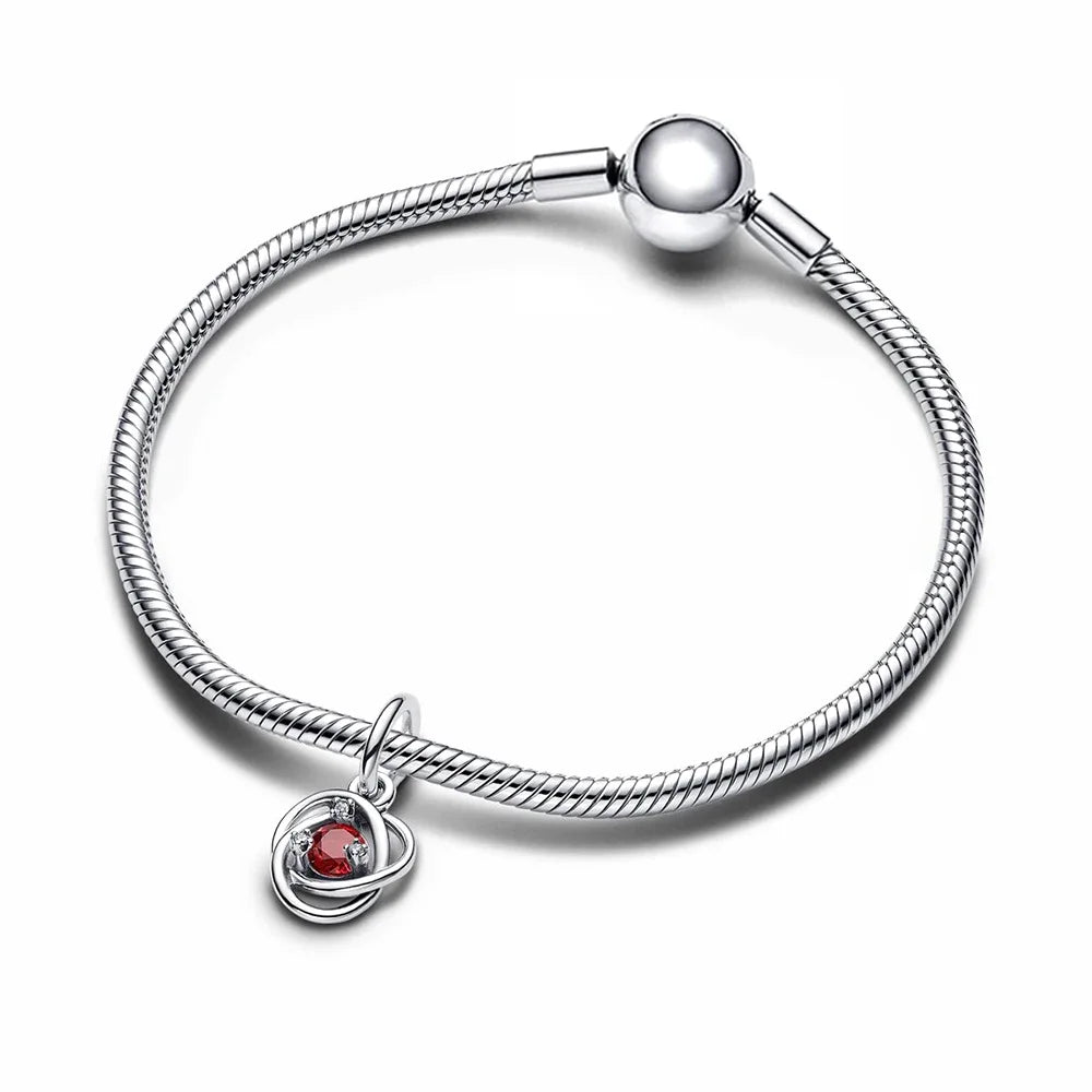 Silver S925 Twelve Month Birthstone Heart Eternity Charms | Fit Original Bracelet | Women’s DIY Fine Jewelry Beads