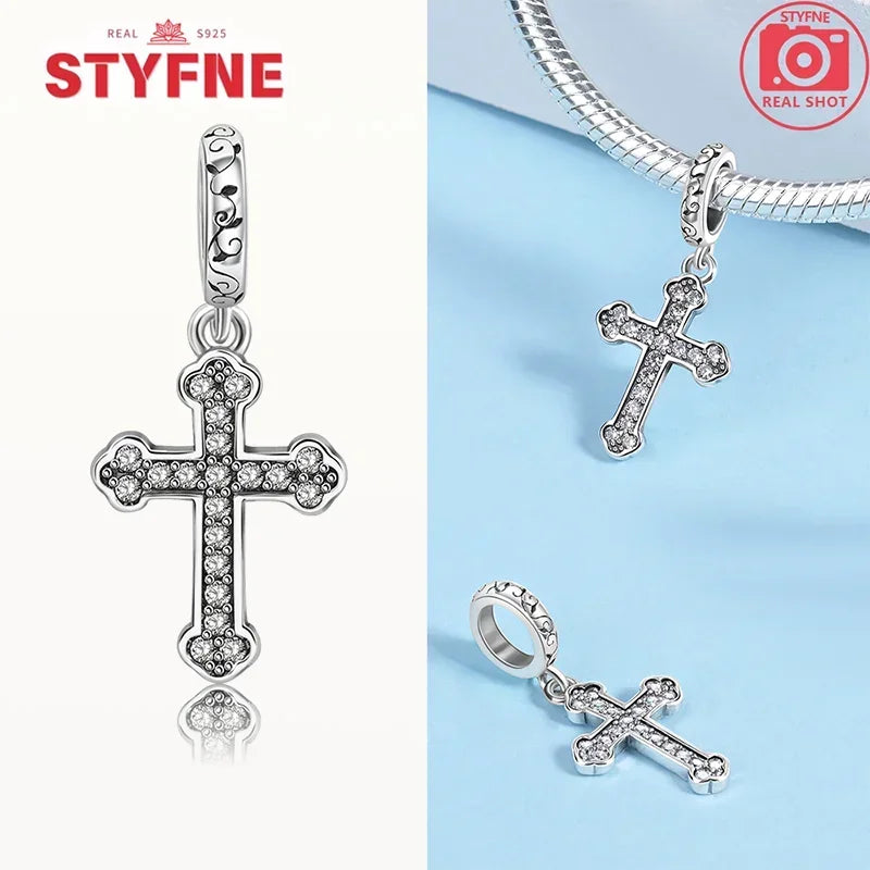 925 Sterling Silver Angel Cross Heart Charms | Fit Pandora Bracelet | Women’s DIY Jewelry Gift