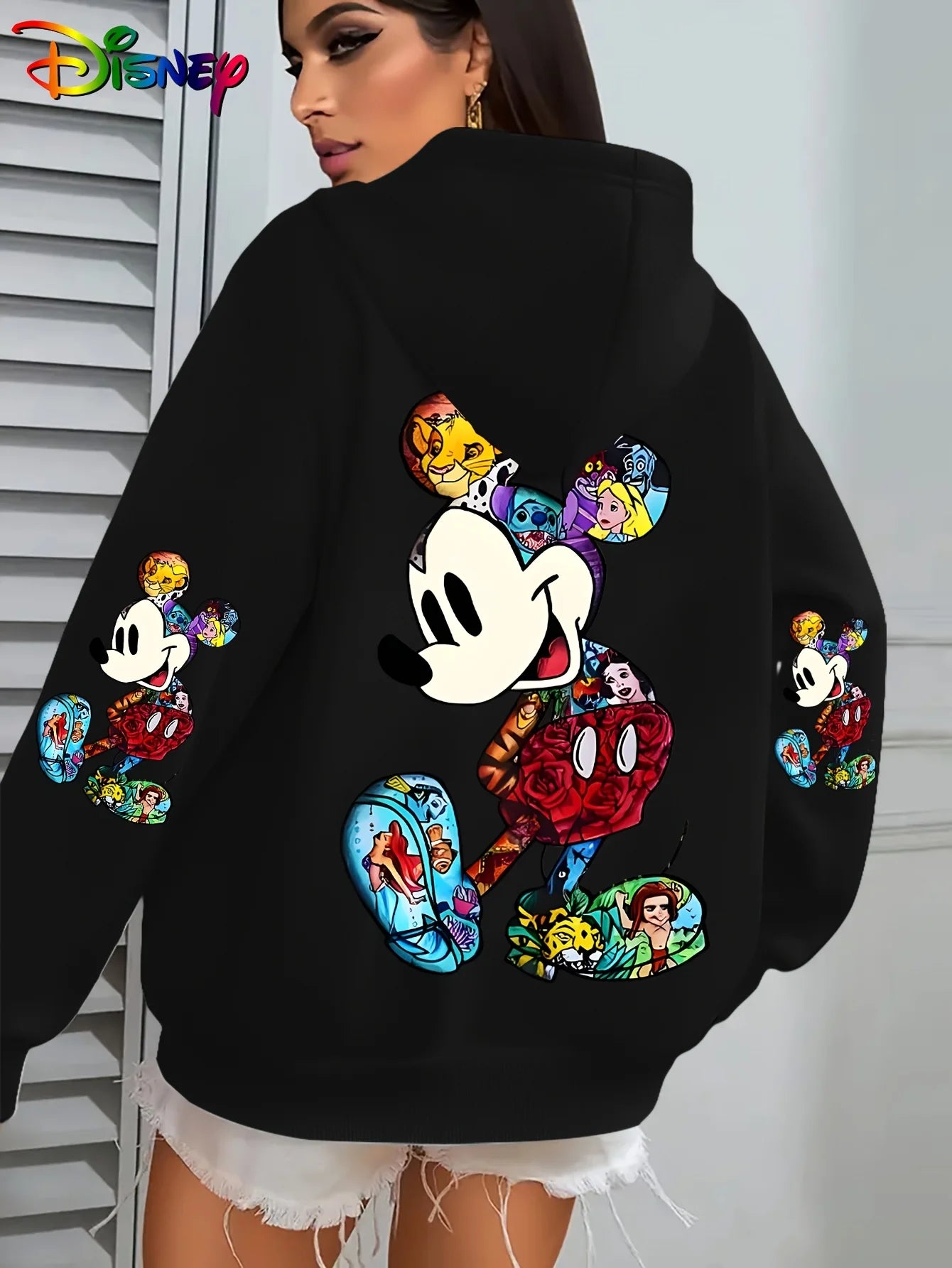 Disney Women’s Big Mickey & Minnie Fleece Hoodie – Cotton Pullover Sweatshirt | Autumn Winter Oversize Long Sleeve Top