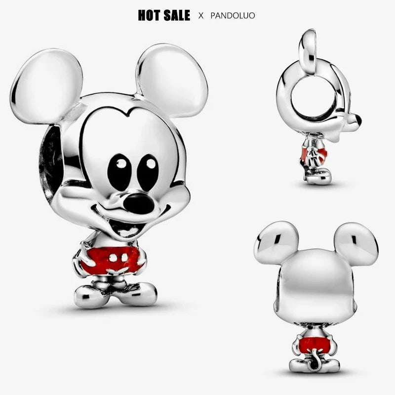 925 Silver Disney Christmas Charm Trio | Mickey Wreath Minnie Ice Skating Bead Pendant Fits Pandora Bracelet