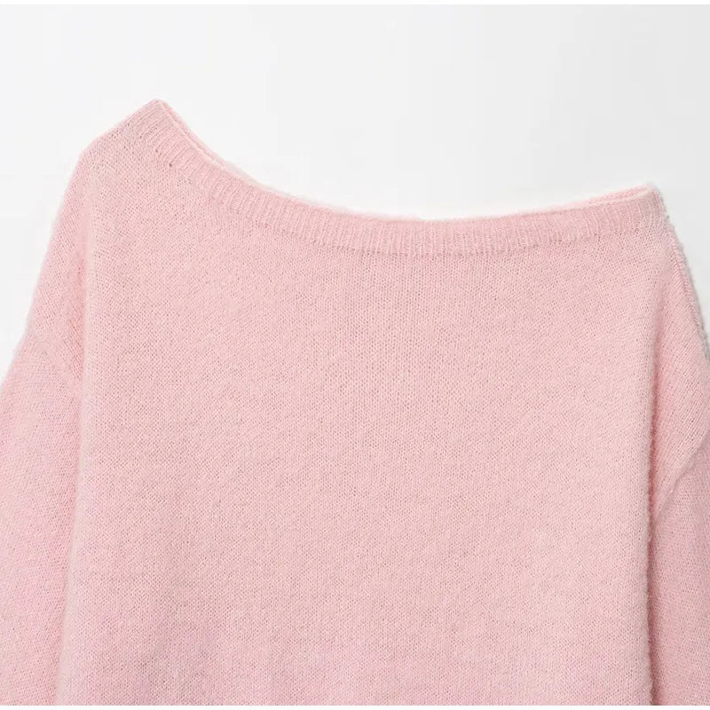 Women’s Off-Shoulder Mohair Sweater | Elegant Loose Knit Pullover for Autumn Fashion 2025