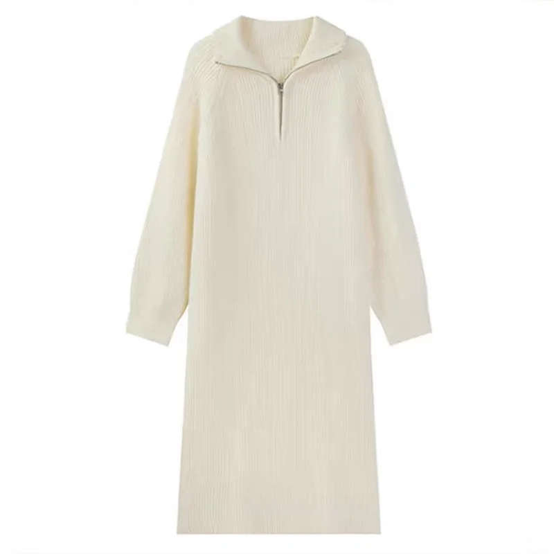 Autumn Winter High Collar Knitted Dress for Women – Loose Fit Long Sleeve Straight Tube Casual Warm Outfit