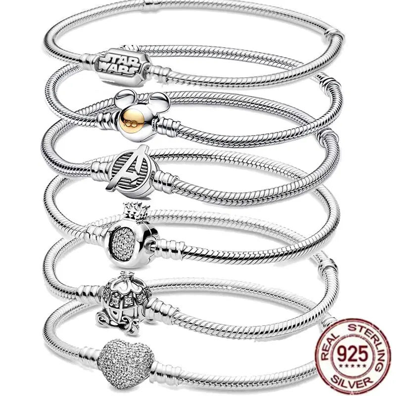 100% 925 Sterling Silver Heart Crown Snake Chain Bracelet | Women’s Fashion DIY Charm Bracelet – Original Fit