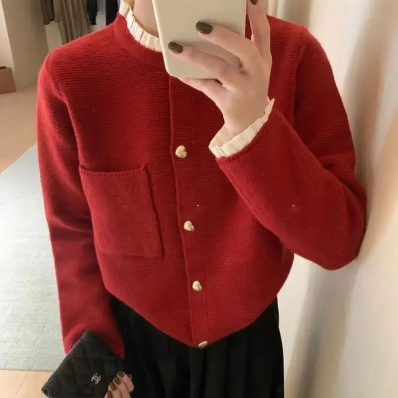 Love Button Knitted Cardigan – Lazy Style Sweet Fashion Sweater Jacket for Women | 2024 Autumn New