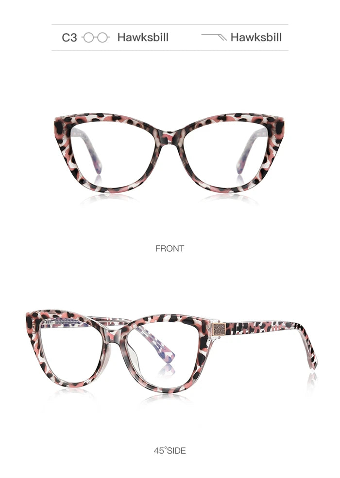 Fashion Women Myopia Glasses – Big Frame TR90 Anti-Blue Light Luxury Cat Eye | Custom Prescription Eyewear 0 to -6.0