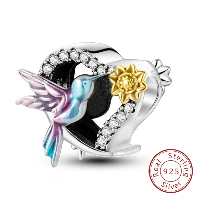 New 925 Sterling Silver Sunflower Heart Charm Bead | Original Bracelet DIY Jewelry Gift for Women