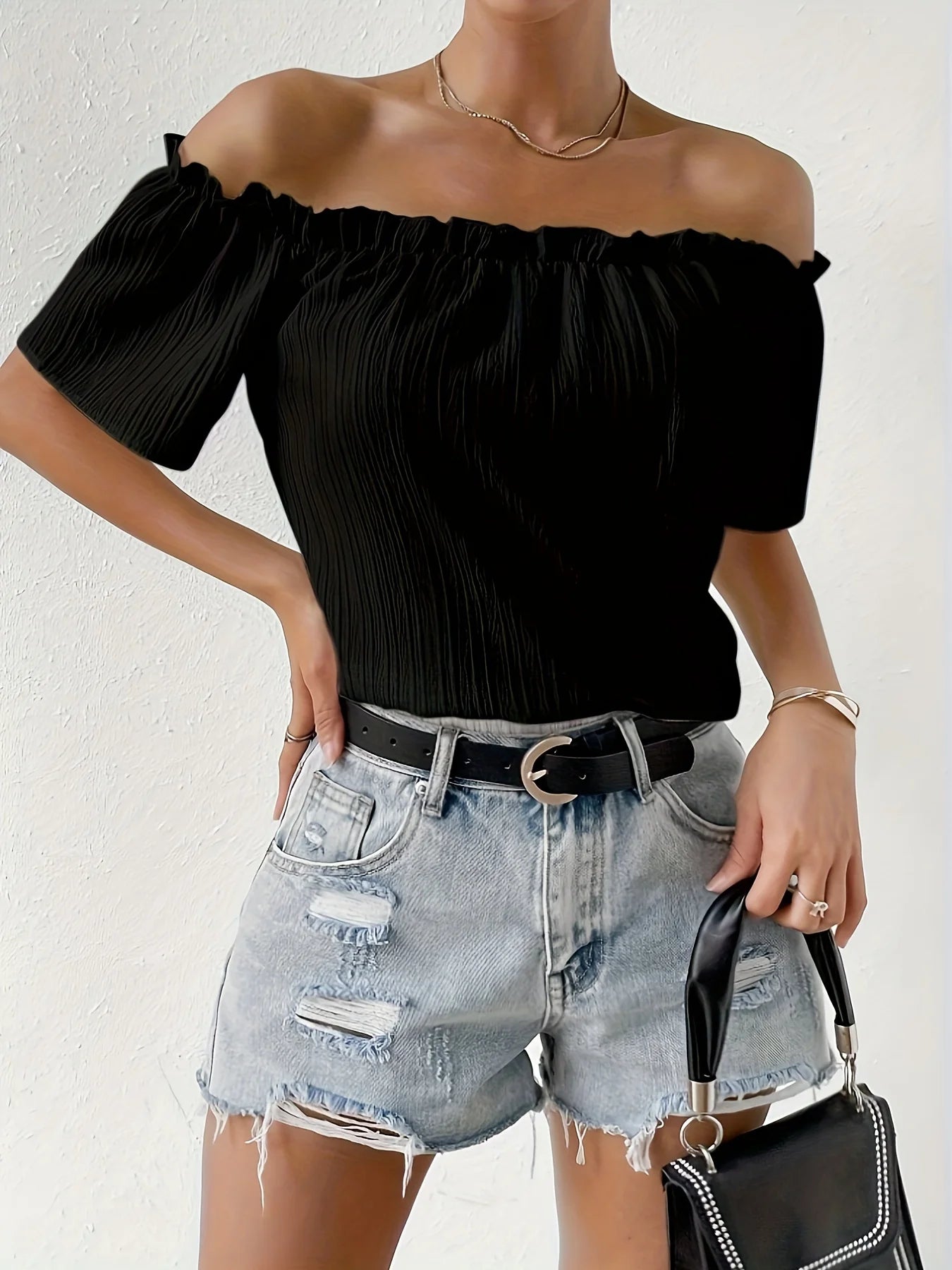 Summer Elegant Strapless Chiffon Blouse for Women – Off-Shoulder Solid Casual Office Top ✨🌸