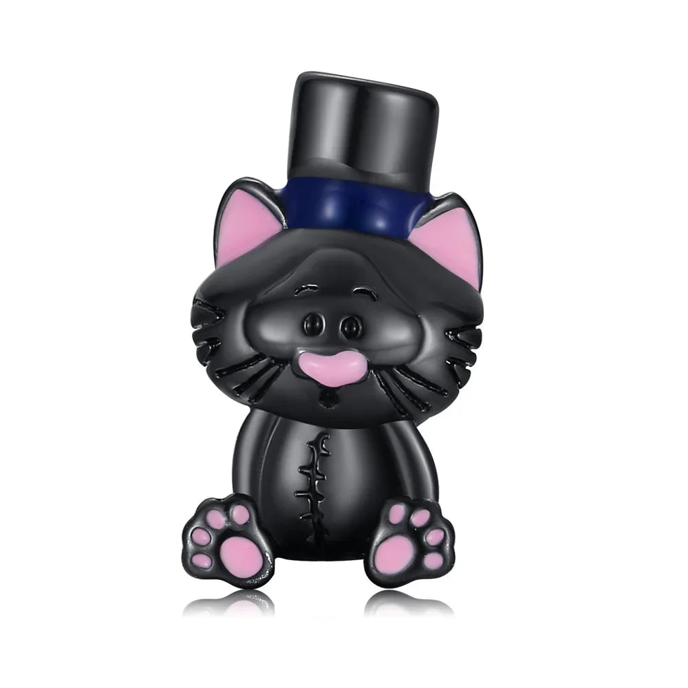 Halloween 925 Sterling Silver Black Skull, Bat & Pumpkin Charms | Pendant for DIY Original Bracelets, Women’s Fine Jewelry Gift