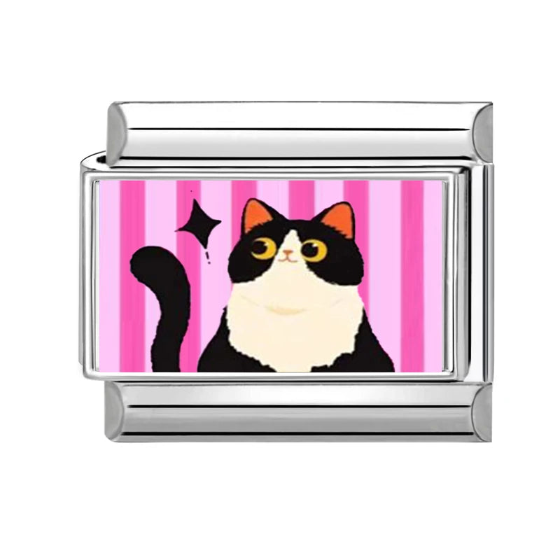 2025 Original Y2K Colorful Cute Cartoon Cats Dogs Italian Charm Links Fit 9mm Stainless Steel Bracelet Men Women DIY Making Gift