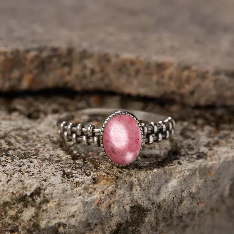 S925 Sterling Silver Gear Chain Ring with Black Onyx – Vintage Punk Style Unisex Jewelry Gift for Men & Women