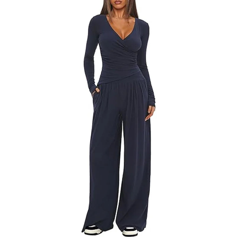 2025 Autumn Winter Women's Wide Leg Pants Set – Long Sleeve Multi-Occasion Sportswear & Commuting Hot Seller 🍂✨