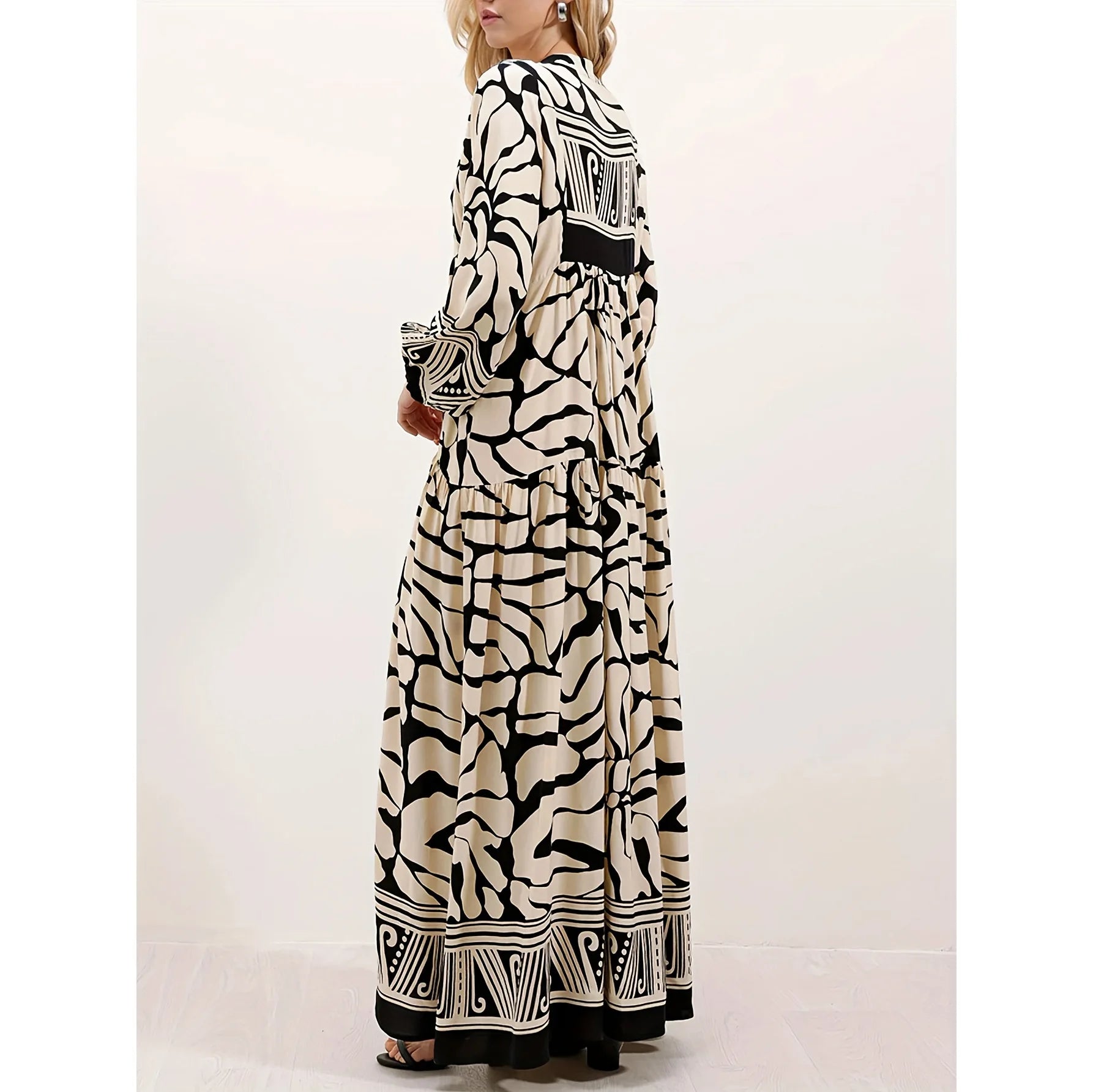 Elegant Long Sleeve V-Neck Loose Maxi Dress for Women | 2025 Autumn Middle East Fashion Casual Long Dress