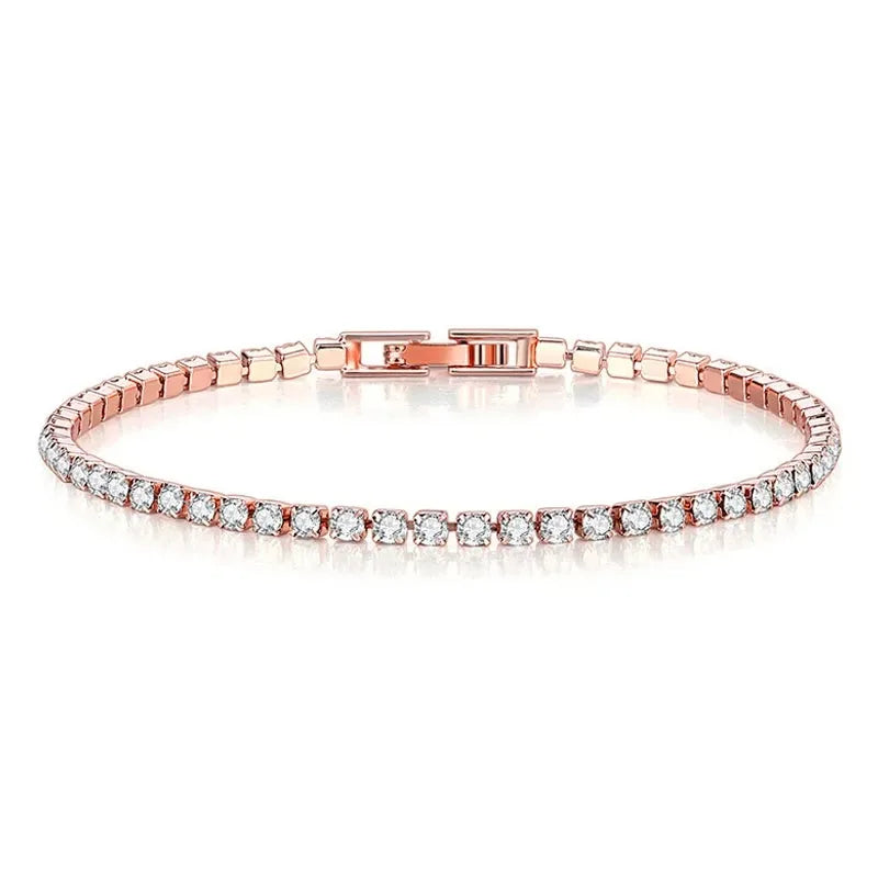 925 Sterling Silver Rose Gold Tennis Bracelet | Sparkling Cubic Zirconia Luxury Crystal Jewelry for Women