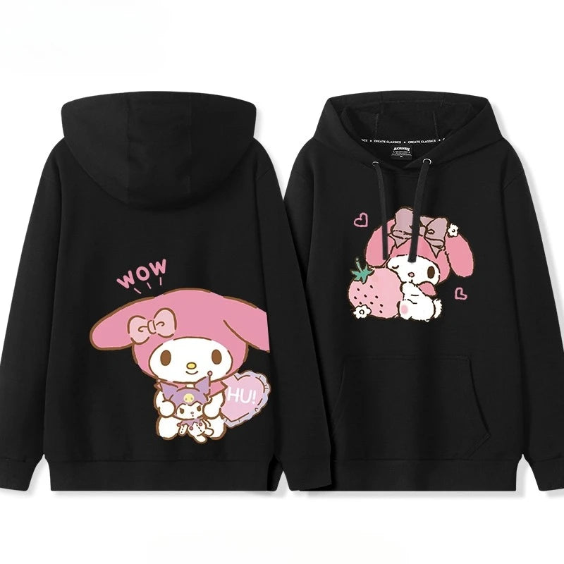 Japanese Retro My Melody Hoodie – Soft Strawberry Print Loose Casual Cute Girl Top 🍓🎀