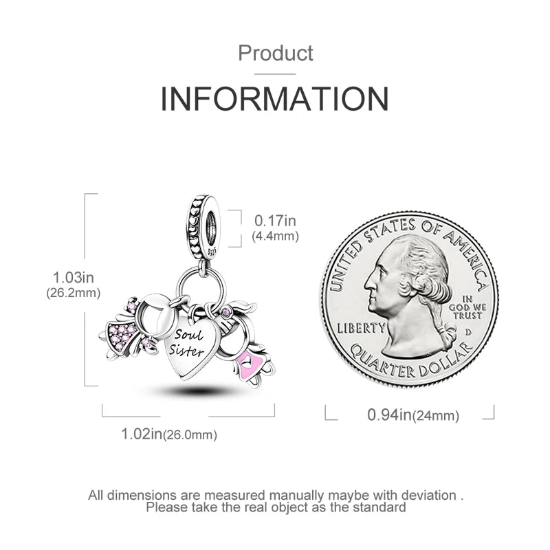 Original 925 Sterling Silver Girls Charms | Love Heart & Family Bead Pendant for Bracelets, Women’s Jewelry Gift