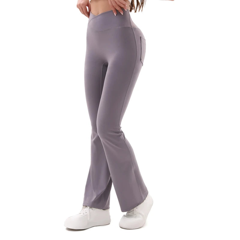 Crossover V-Waist Flare Leggings – Women’s High Waist Tummy Control Wide Leg Yoga & Workout Pants
