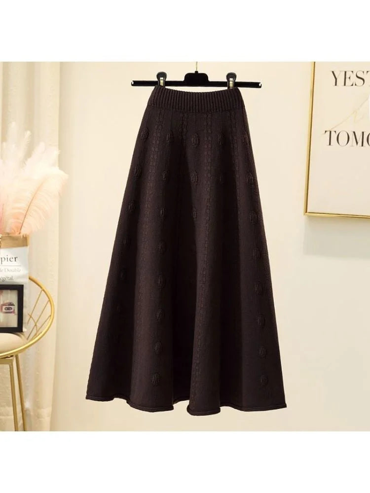 High Waist Knitted Midi Skirt – Women’s Sweater Matching Large Flounce A-Line Umbrella Skirt | Spring, Autumn & Winter