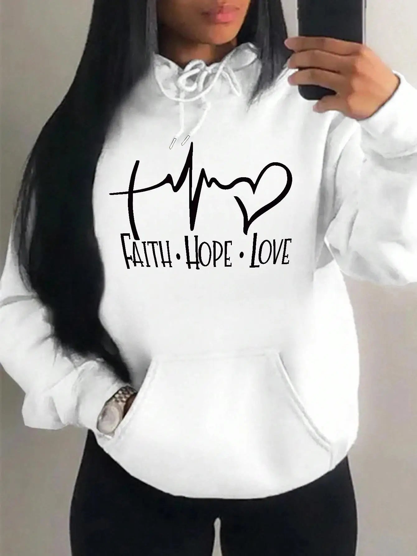 Faith Hope Love Letter Graphic Women’s Hoodie – Casual Loose Streetwear Fleece Pullover Autumn Top