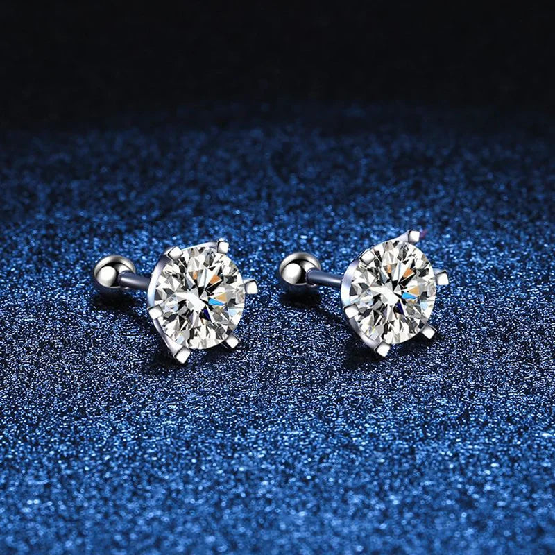 BIJOX STORY 925 Sterling Silver Moissanite Screw Stud Earrings – D Color Diamond Wedding Jewelry
