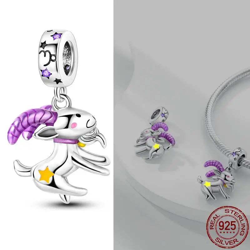 Original 925 Sterling Silver 12 Constellation Luminous Charm | Fits Pandora 3mm Bracelet DIY Jewelry Gift for Women