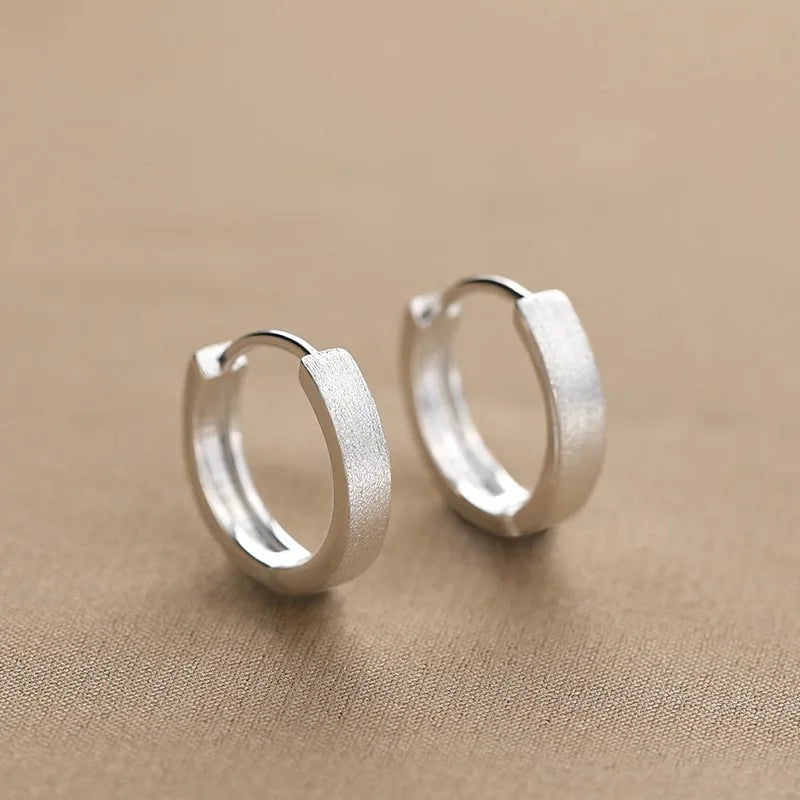 New 925 Sterling Silver Hoop Earrings – Matte Circle Geometric Punk Clip Earrings for Women & Girls