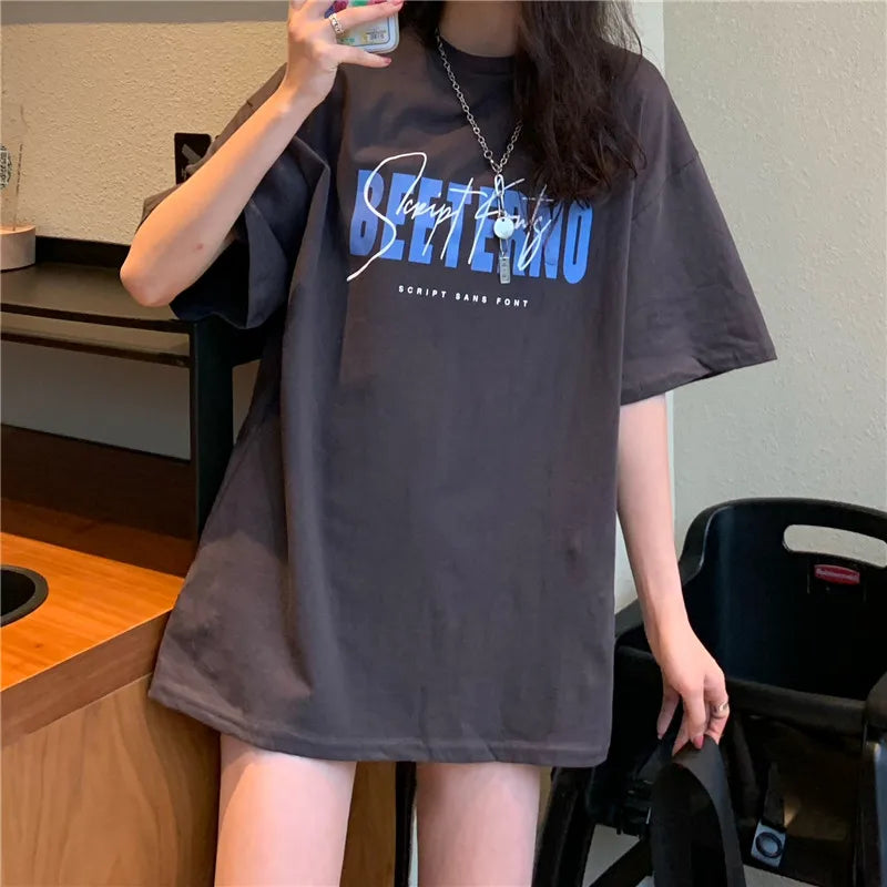 Oversized American Street Style T-Shirt for Women | Retro Loose Cotton Casual Top