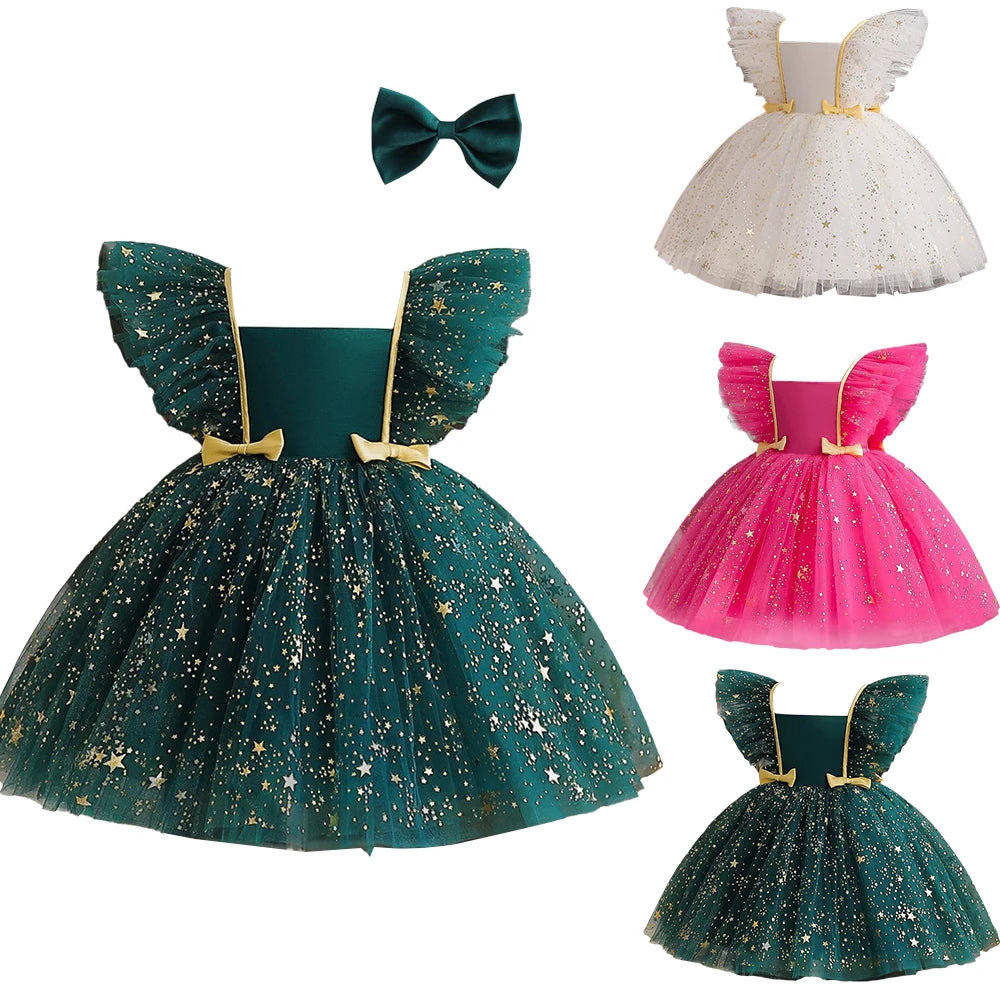 ✨ Hello Kitty Princess Dress for Girls 👑 Sequined Star Tutu Gown 🎀 Ruffle Bow Kids Party & Prom Dress