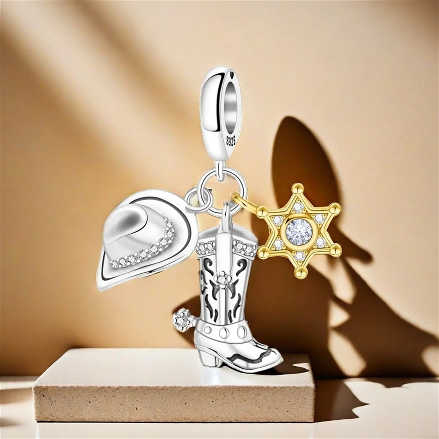 925 Sterling Silver Western Cowboy Boots Charm Bead | Hobby Series Pendant for Bracelet DIY Jewelry Gift