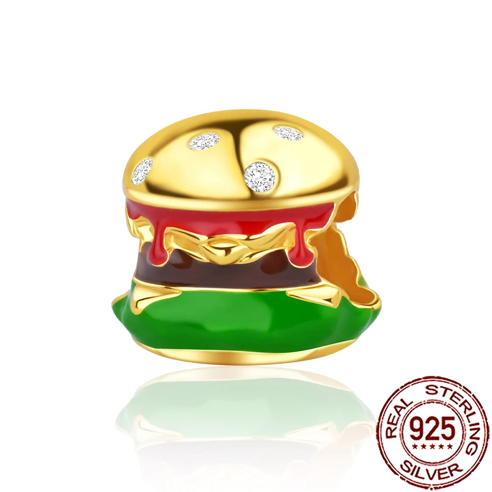 2025 New 925 Sterling Silver Coffee, Cake, Fruit & Burger Charms | Fit Pandora Bracelet & Necklace DIY Jewelry