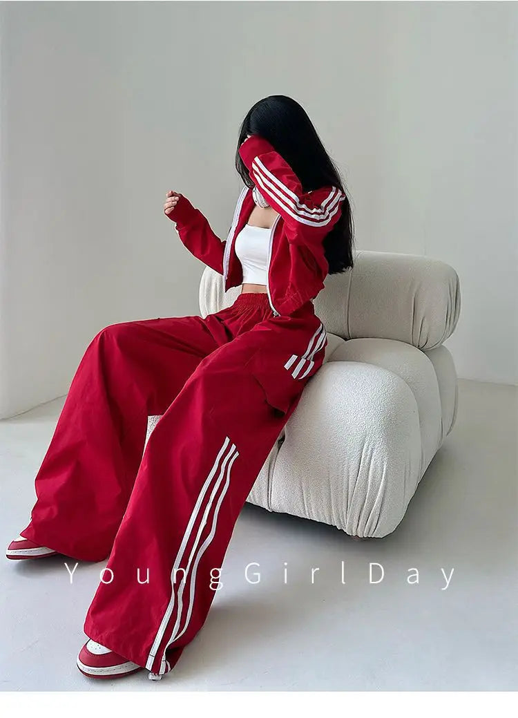 Women’s High Waist Wide Leg Pants | American Style Loose Straight Trousers with Elastic Waist & Cuffed Hem