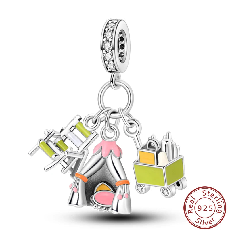 925 Sterling Silver Dessert Afternoon Tea Charm – Coffee, Cake, Pizza & Fries Beads Fit Original Pandora Bracelet DIY Jewelry