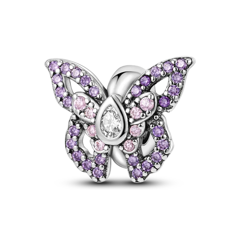 925 Sterling Silver Blue Series Charm | Dragonfly, Butterfly, Bird & Pansy Flower Pendant for 4MM Bracelet