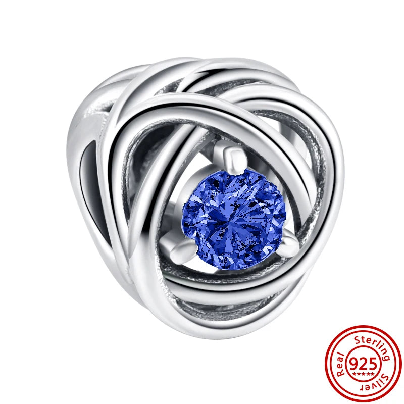 New 925 Sterling Silver Birthstone Beads | Crystal Eternity Circle Charm for Original Bracelets & Necklaces DIY Jewelry