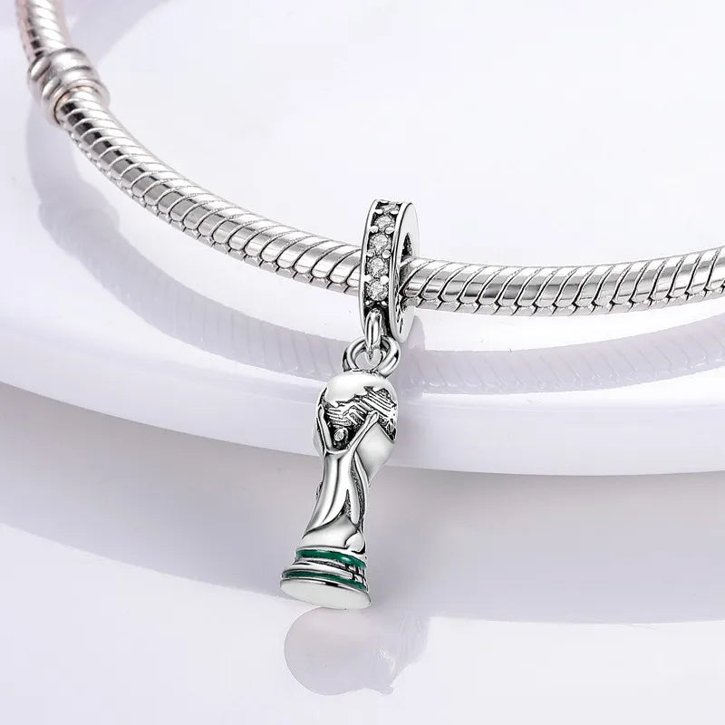 925 Sterling Silver Love Football Cup Charm Beads – Sport, Beer & Travel Pendants Fit Original Pandora Bracelet & Necklace