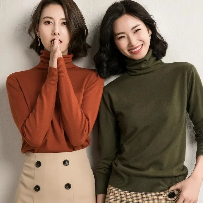 Women’s Autumn Winter Turtleneck Sweater – Slim Fit Korean Fashion Long Sleeve Pullover Knitwear ❄️🌿