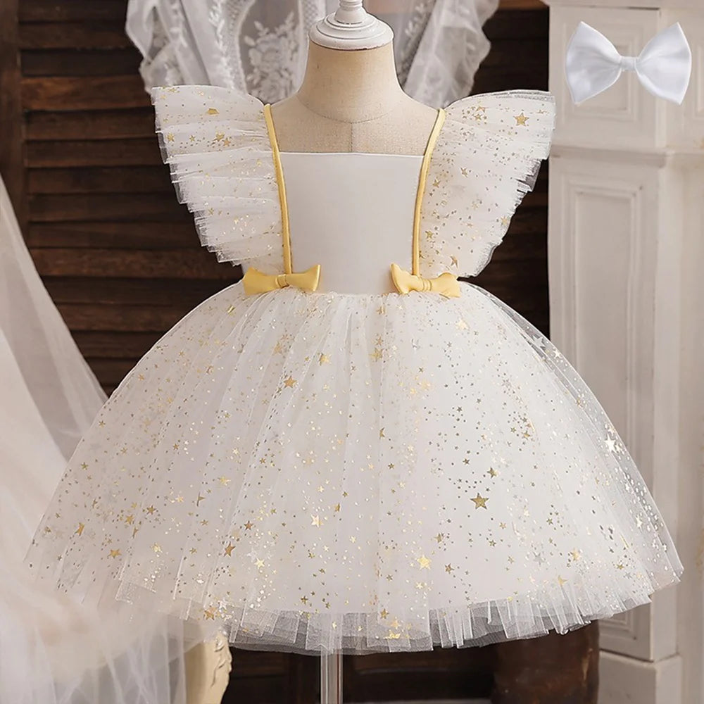 ✨ Hello Kitty Princess Dress for Girls 👑 Sequined Star Tutu Gown 🎀 Ruffle Bow Kids Party & Prom Dress