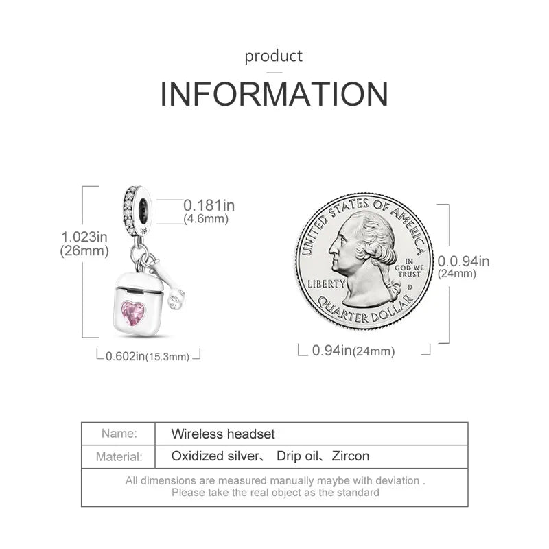 925 Silver 🎧 Enamel Earphone Charm Bead | Pandora Fit DIY Jewelry