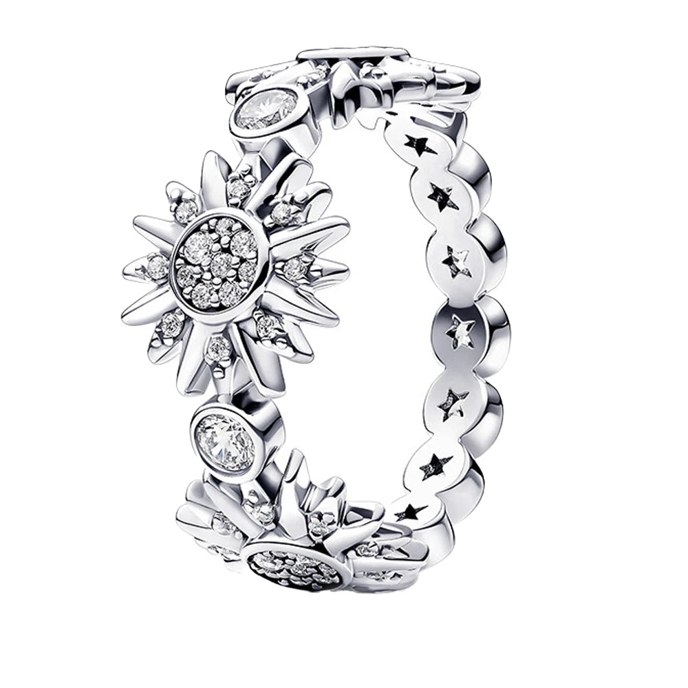 925 Sterling Silver Sun & Moon Couple Rings | Shining Zircon Romantic Jewelry Gift for Lovers