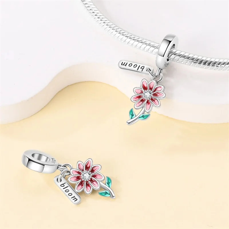 2025 925 Silver Daisy Tulip Pansy Flower Charms Bead | Fit 3mm Original Bracelets DIY Jewelry Gift