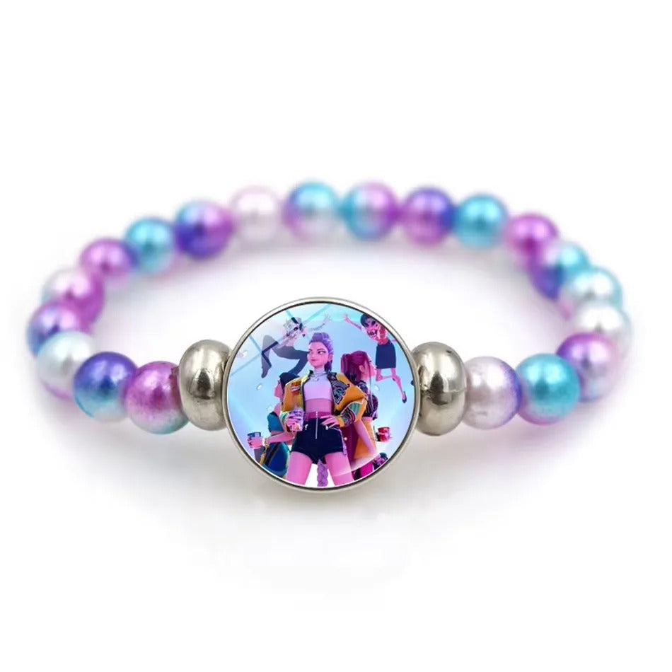 KPop Demon Hunters Beaded Bracelet – Cute Cartoon Figure Fashion Wristband for Girls & Kids Christmas Jewelry Gift