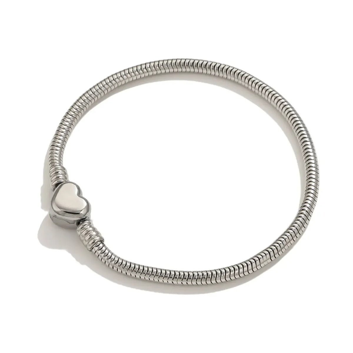 Stainless Steel Snake Chain Charm Bracelet with Heart Clasp – DIY Jewelry Making Supplies, Fits Pandora Style Beads & Charms
