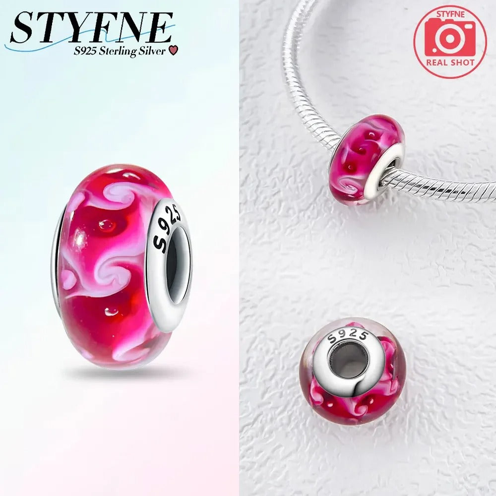 925 Sterling Silver Fantasy Murano Glass Beads Bracelet – Women’s DIY Friendship Jewelry & Gift