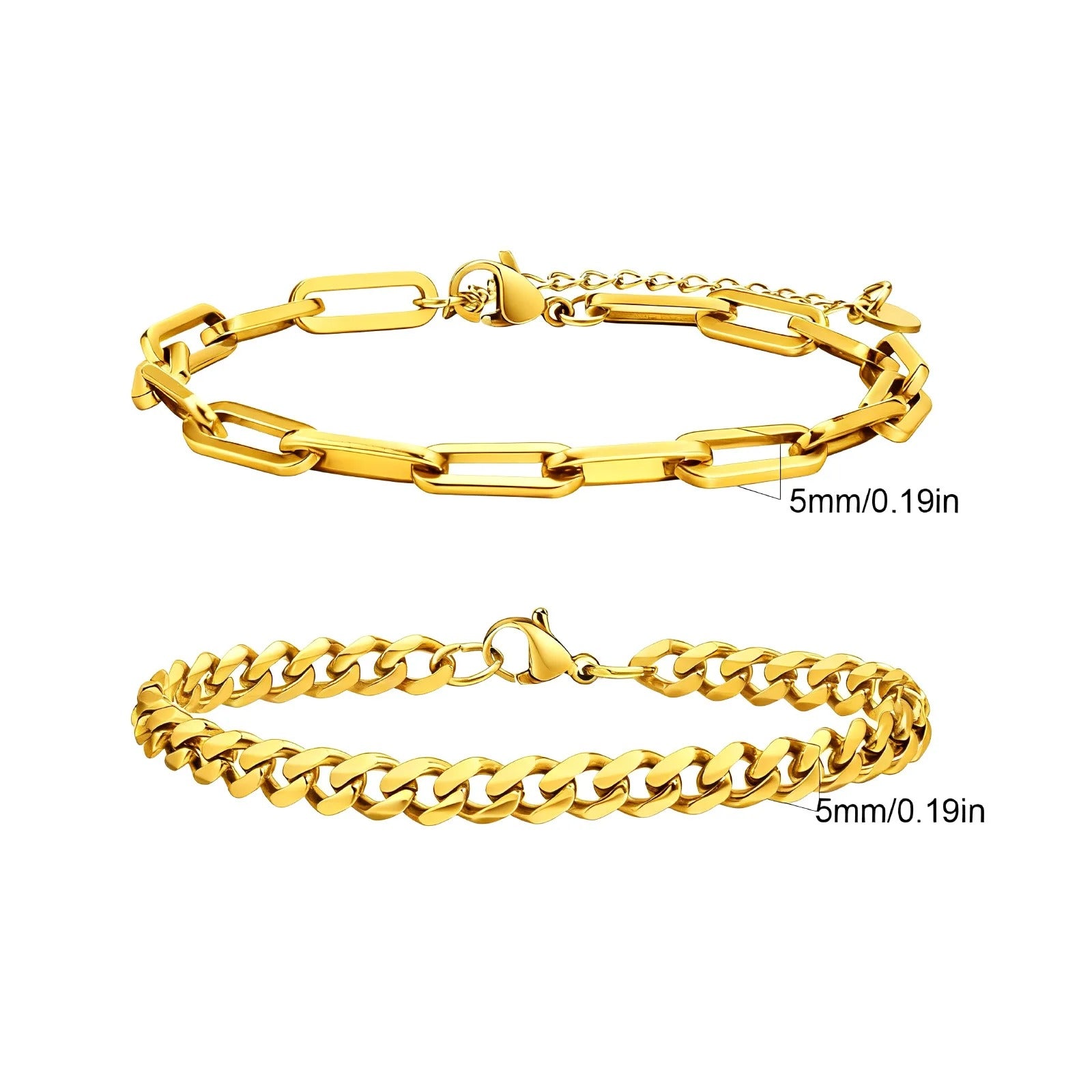 2pcs Men’s Stainless Steel Chain Bracelets – Silver, Gold & Black Twisted Rope Cuban Chain Wristband Gift Set
