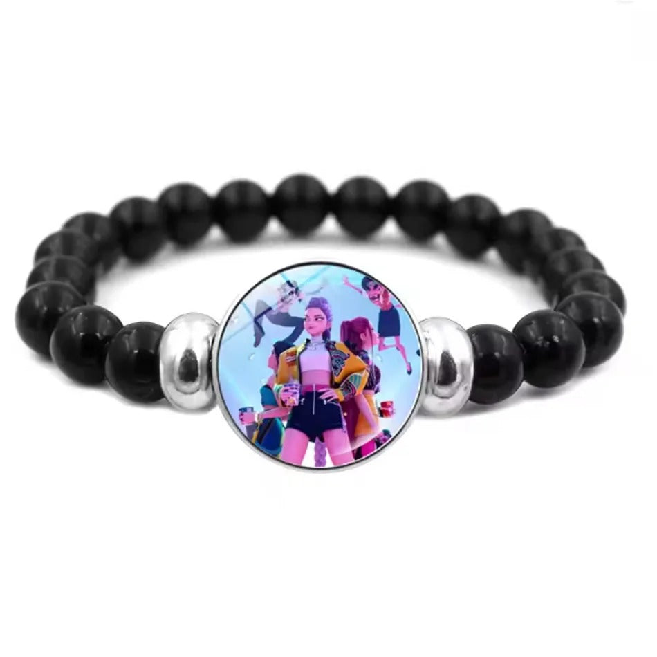 KPop Demon Hunters Beaded Bracelet – Cute Cartoon Figure Fashion Wristband for Girls & Kids Christmas Jewelry Gift