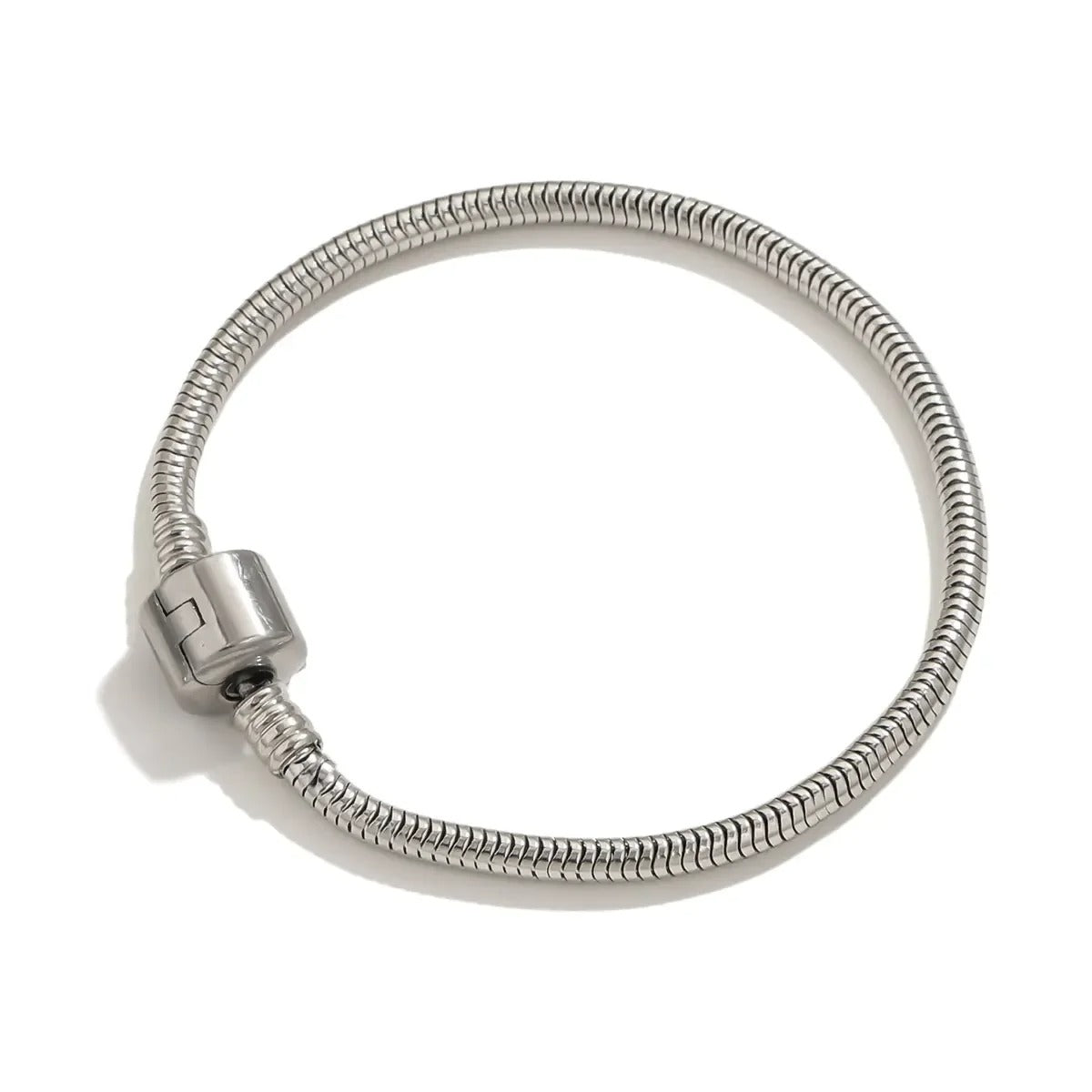 Stainless Steel Snake Chain Charm Bracelet with Heart Clasp – DIY Jewelry Making Supplies, Fits Pandora Style Beads & Charms