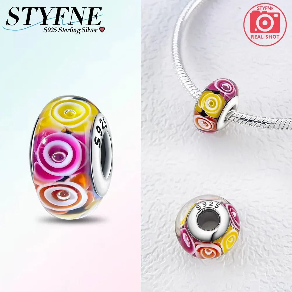 925 Sterling Silver Fantasy Murano Glass Beads Bracelet – Women’s DIY Friendship Jewelry & Gift